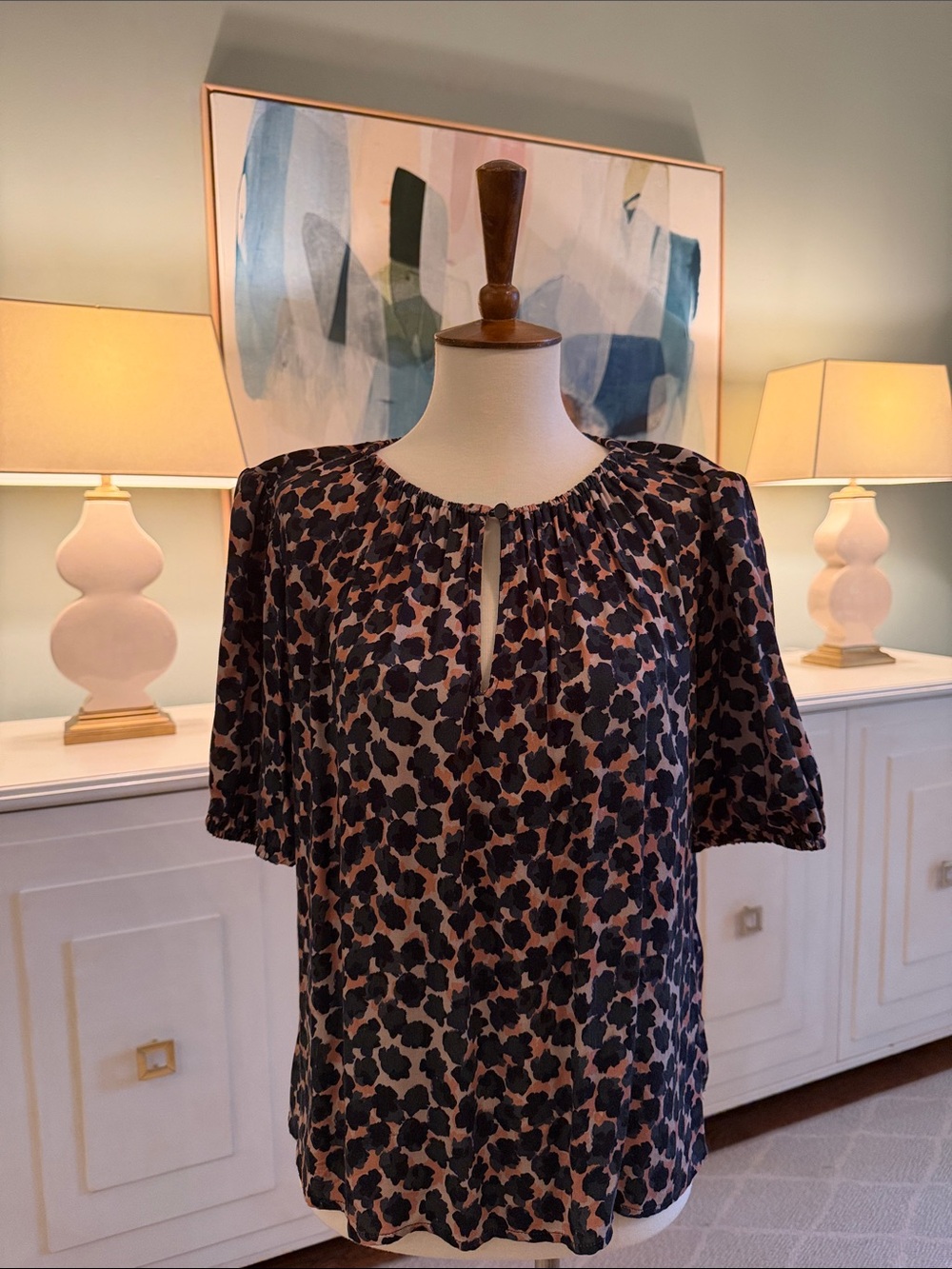 Velvet Brand -  Black and Camel Floral Short Sleeve Blouse